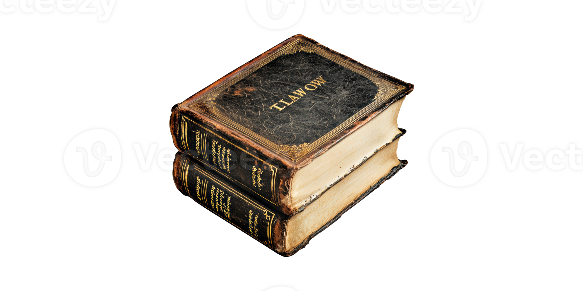 Stack of vintage leather-bound books isolated on transparent background png