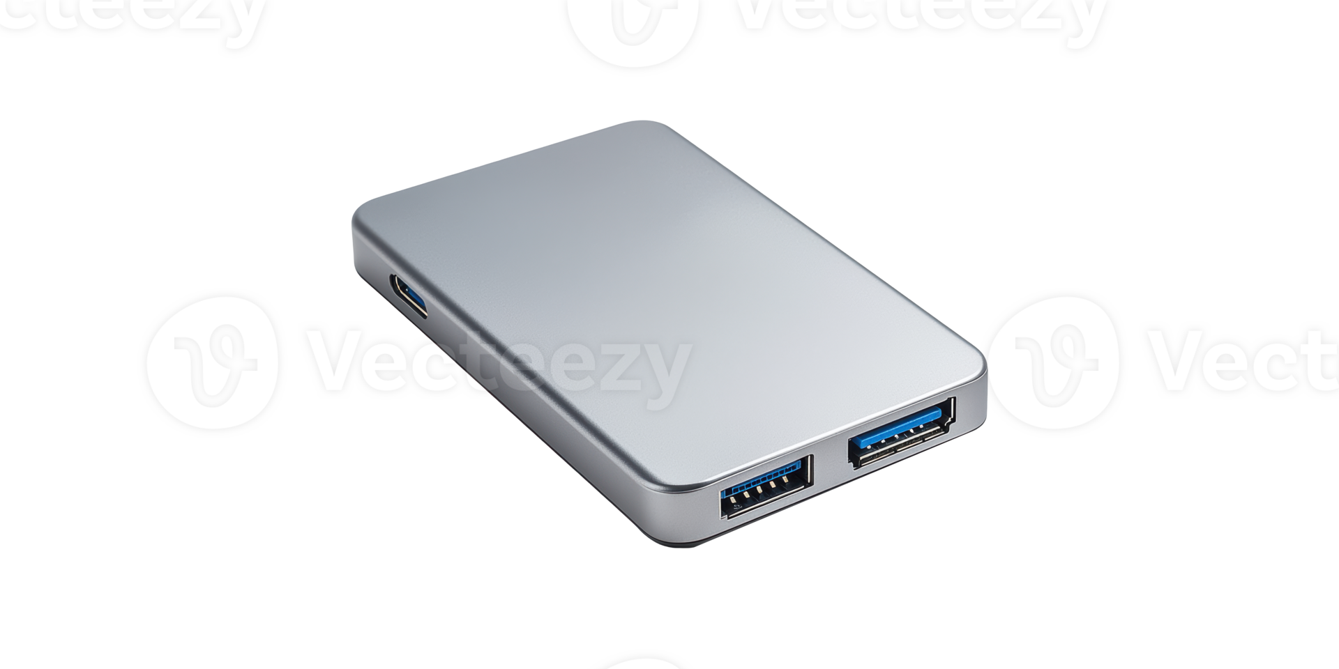 External hard drive with usb ports for data storage isolated on transparent background png