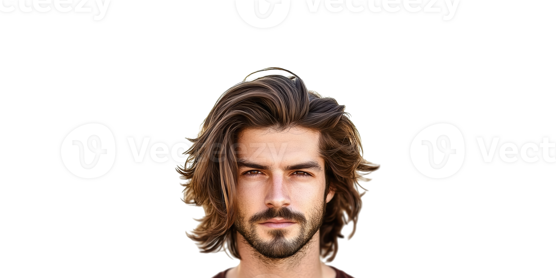 Portrait of man with long hair and beard isolated on transparent background png