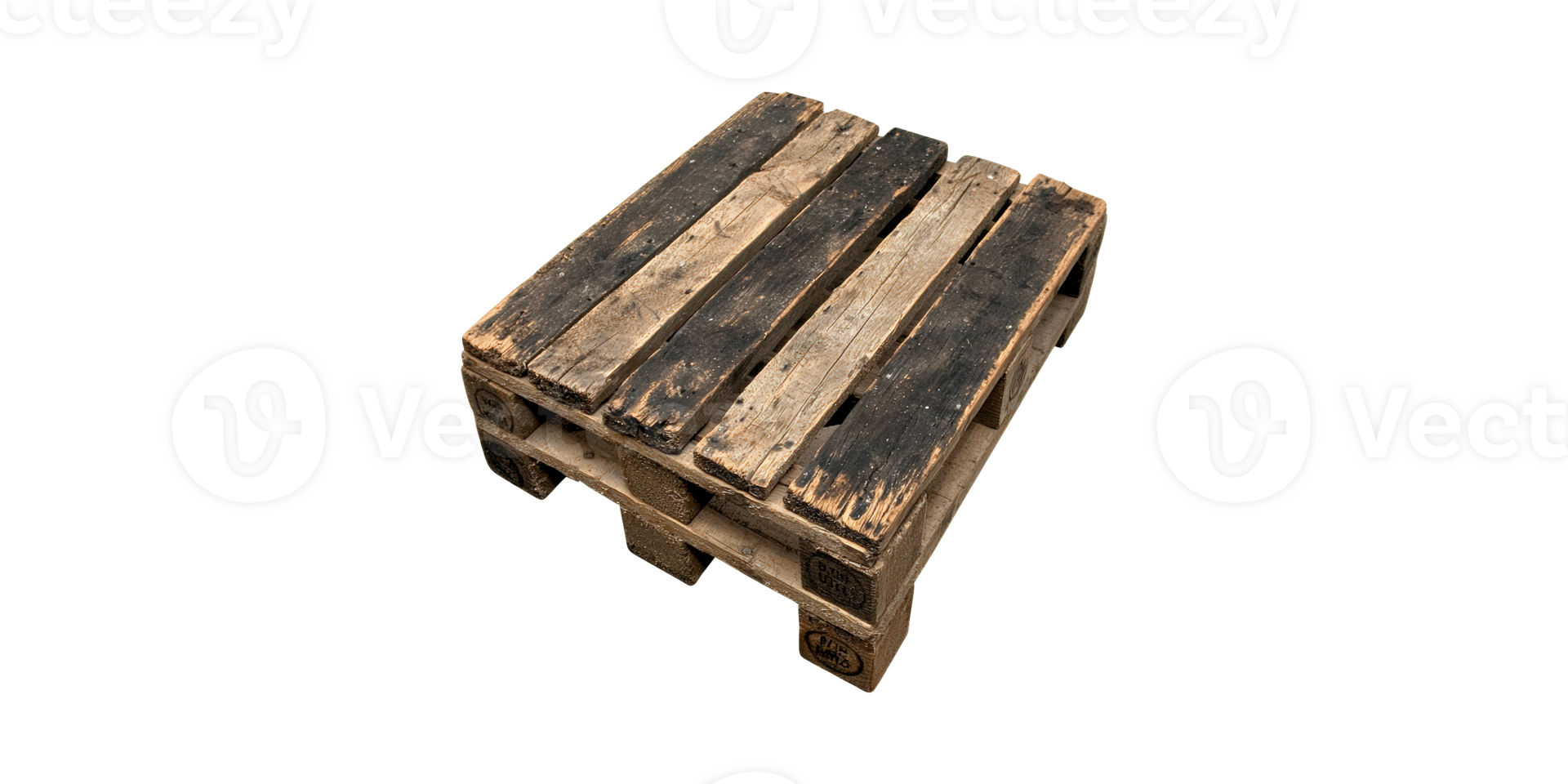 Weathered wooden pallet with dark planks isolated on transparent background png