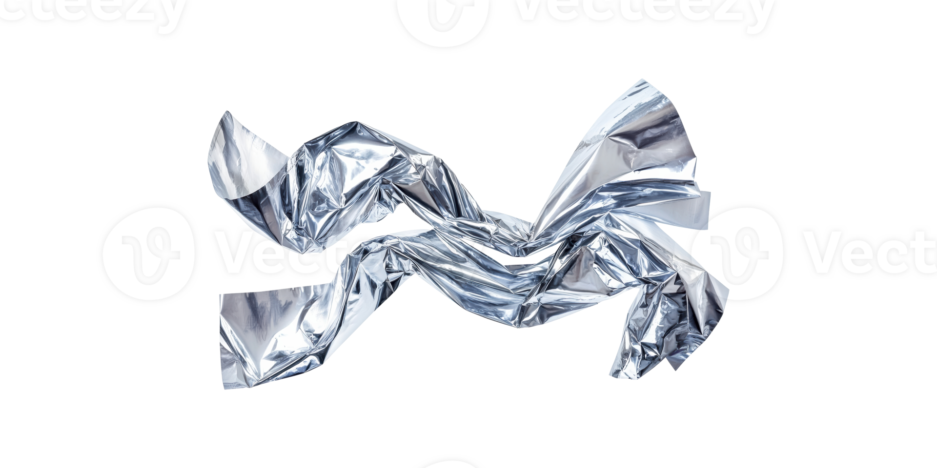Crumpled silver metallic foil texture isolated on transparent background png