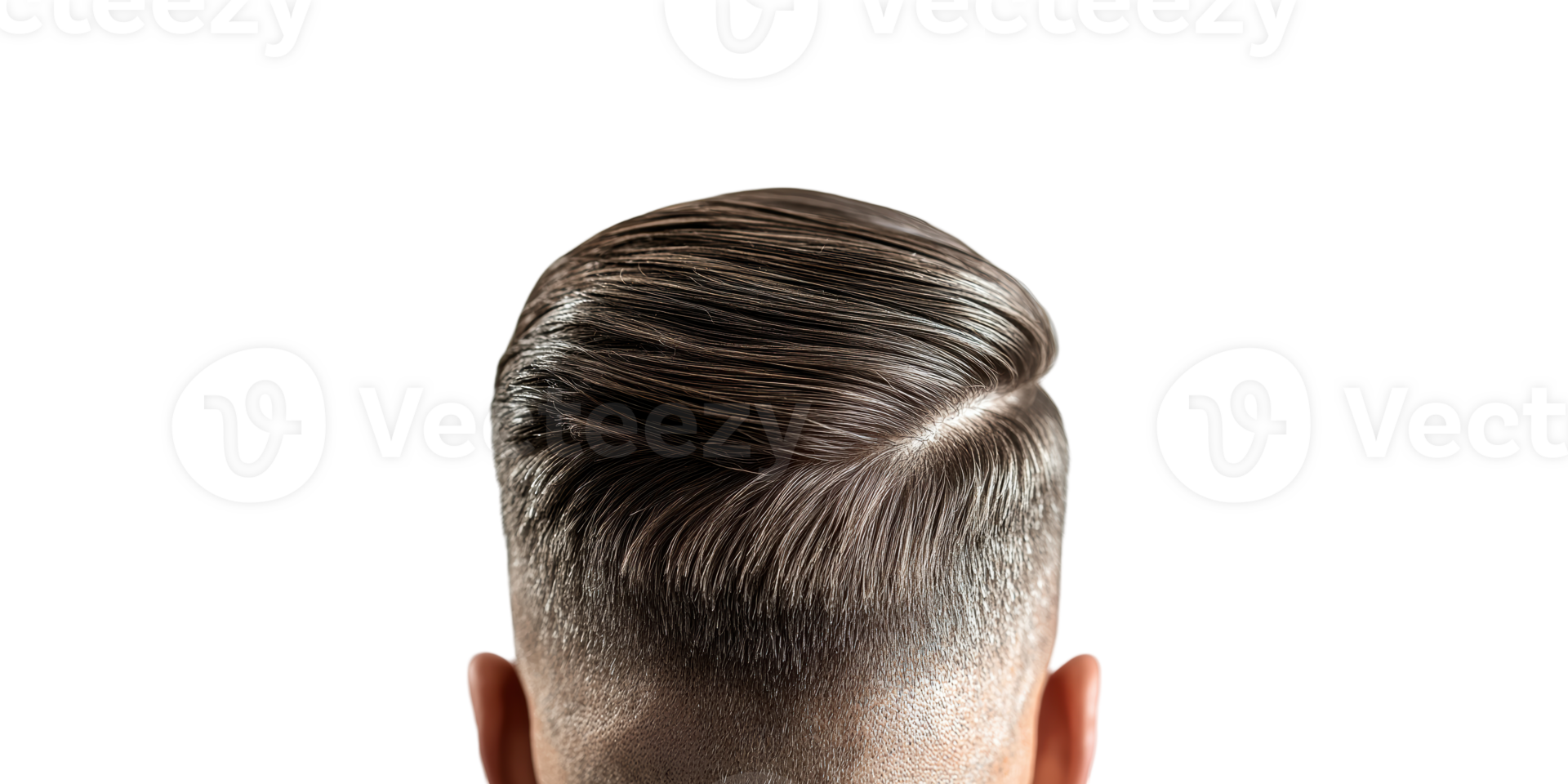 Stylish men's slicked back haircut focused on hairstyle isolated on transparent background png