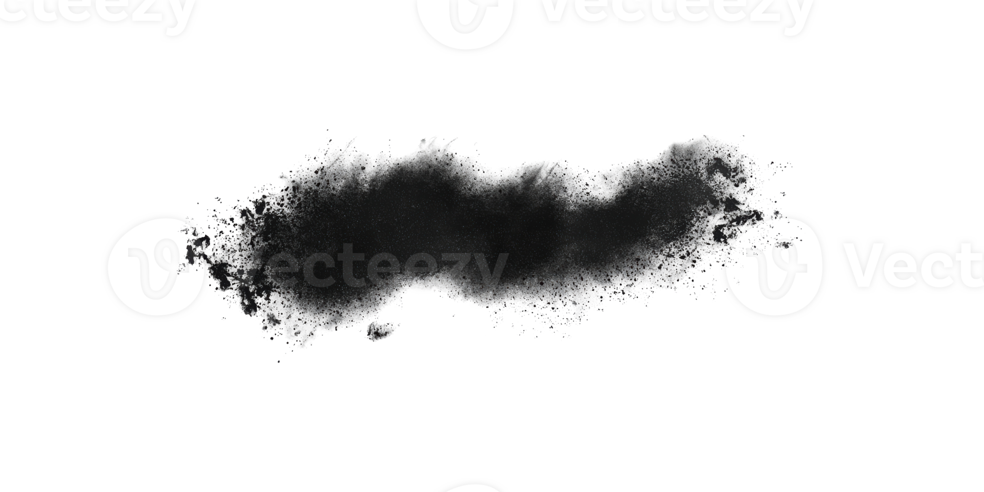 Black ink splatter stain with paint particles isolated on transparent background png