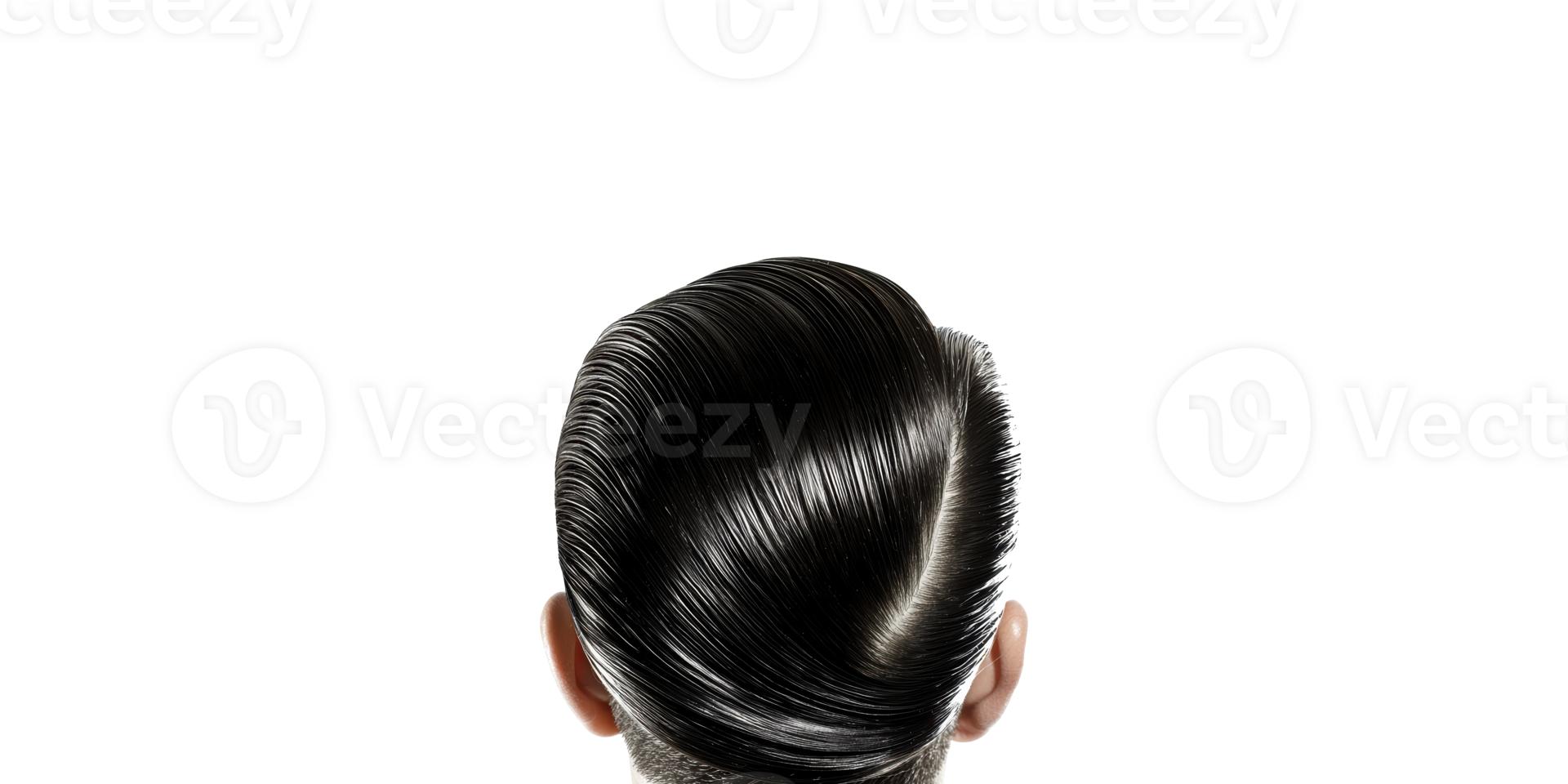 Back view of slicked hairstyle with precise parting isolated on transparent background png
