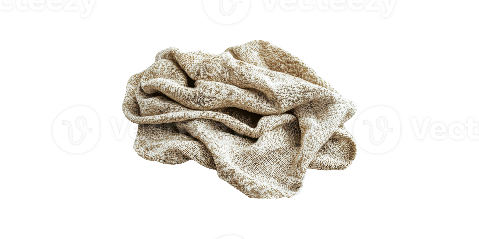 Crumpled beige linen fabric isolated on transparent background png