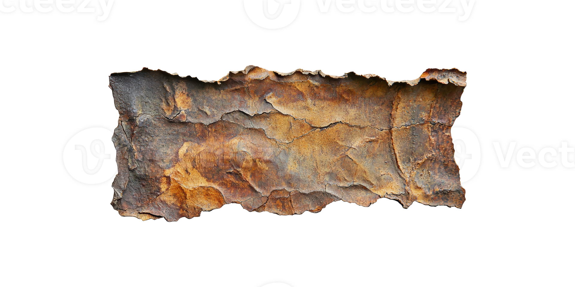 Piece of rusted iron metal with weathered texture isolated on transparent background png