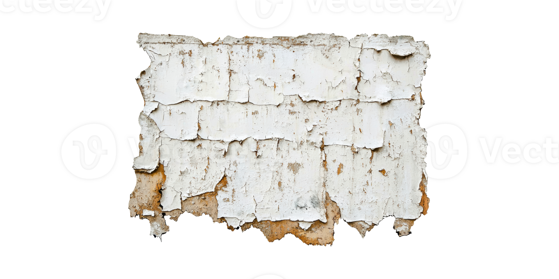 Weathered white paint peeling from old wall isolated on transparent background png