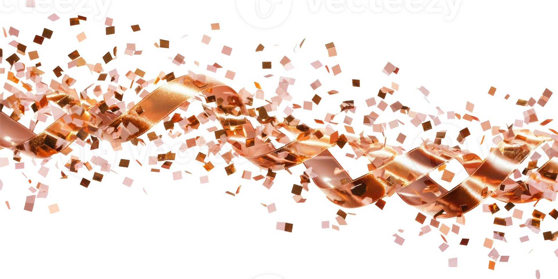 Shimmering bronze ribbon with confetti in festive celebration isolated on transparent background png