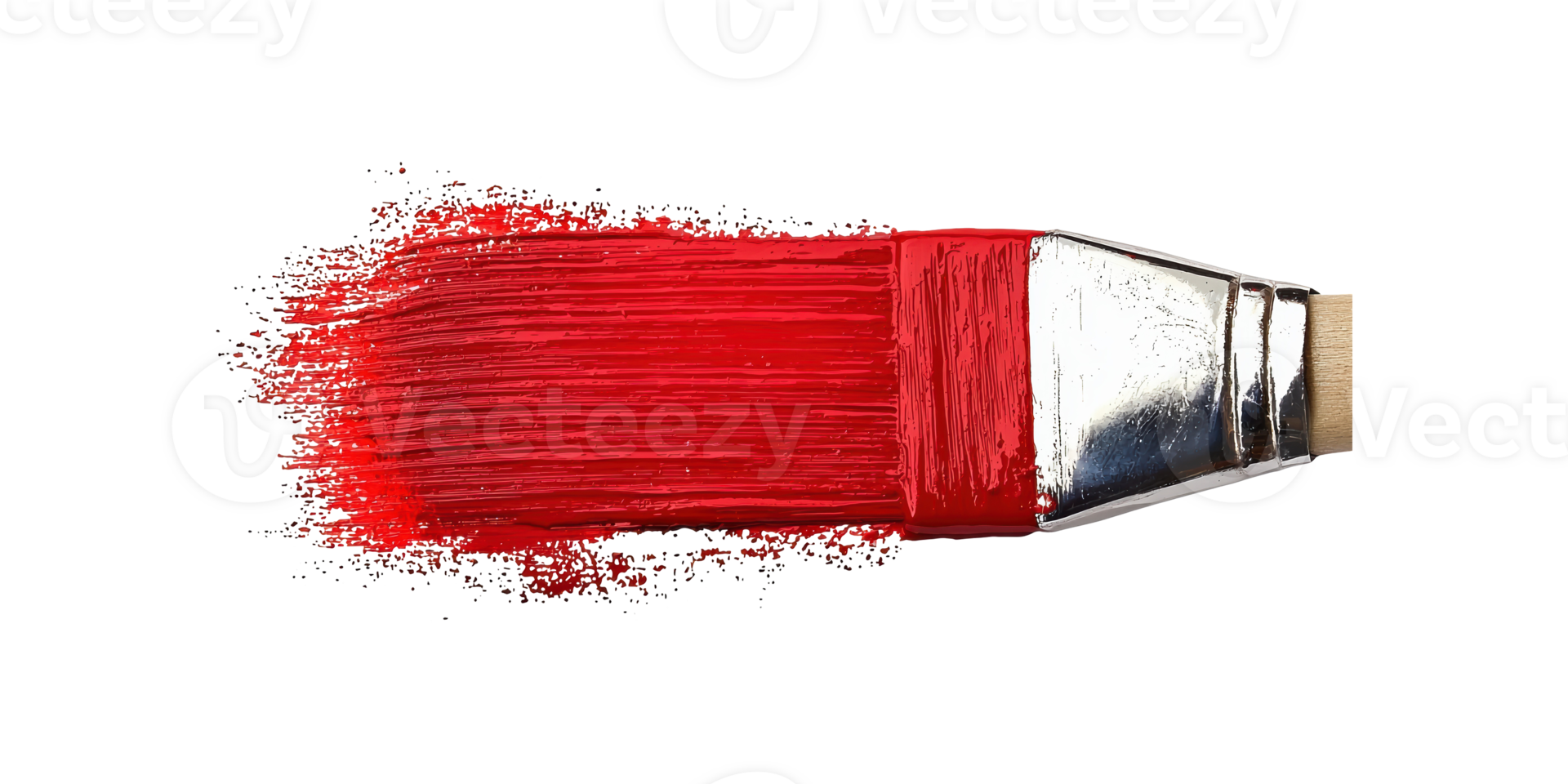 Red paintbrush stroke with metal ferrule isolated on transparent background png