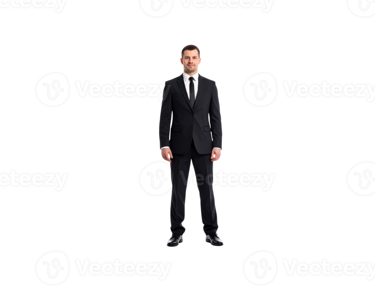 Confident Businessman in Dark Suit Standing Tall and Posing. png