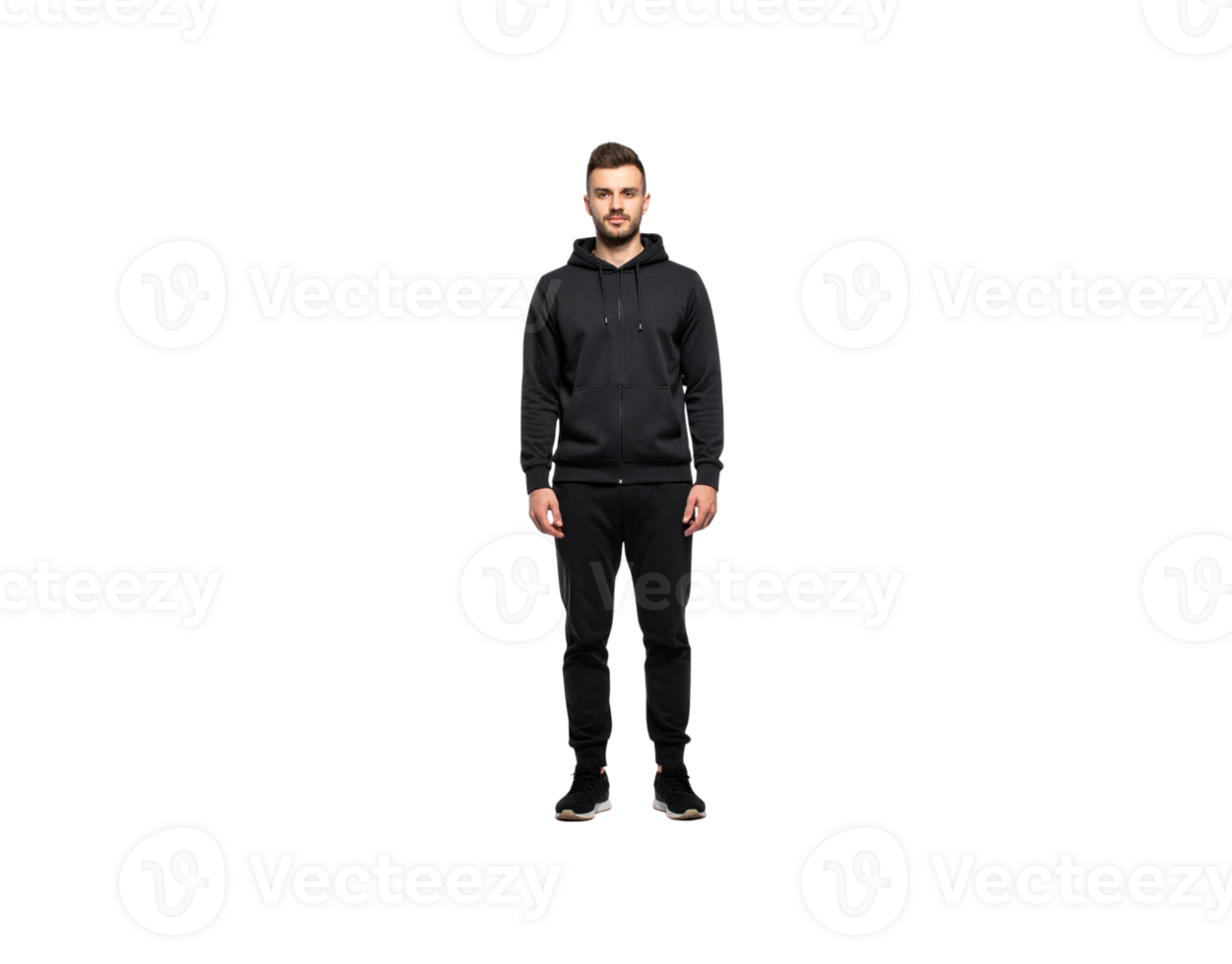 Man in Black Hoodie and Tracksuit Standing Front View. png
