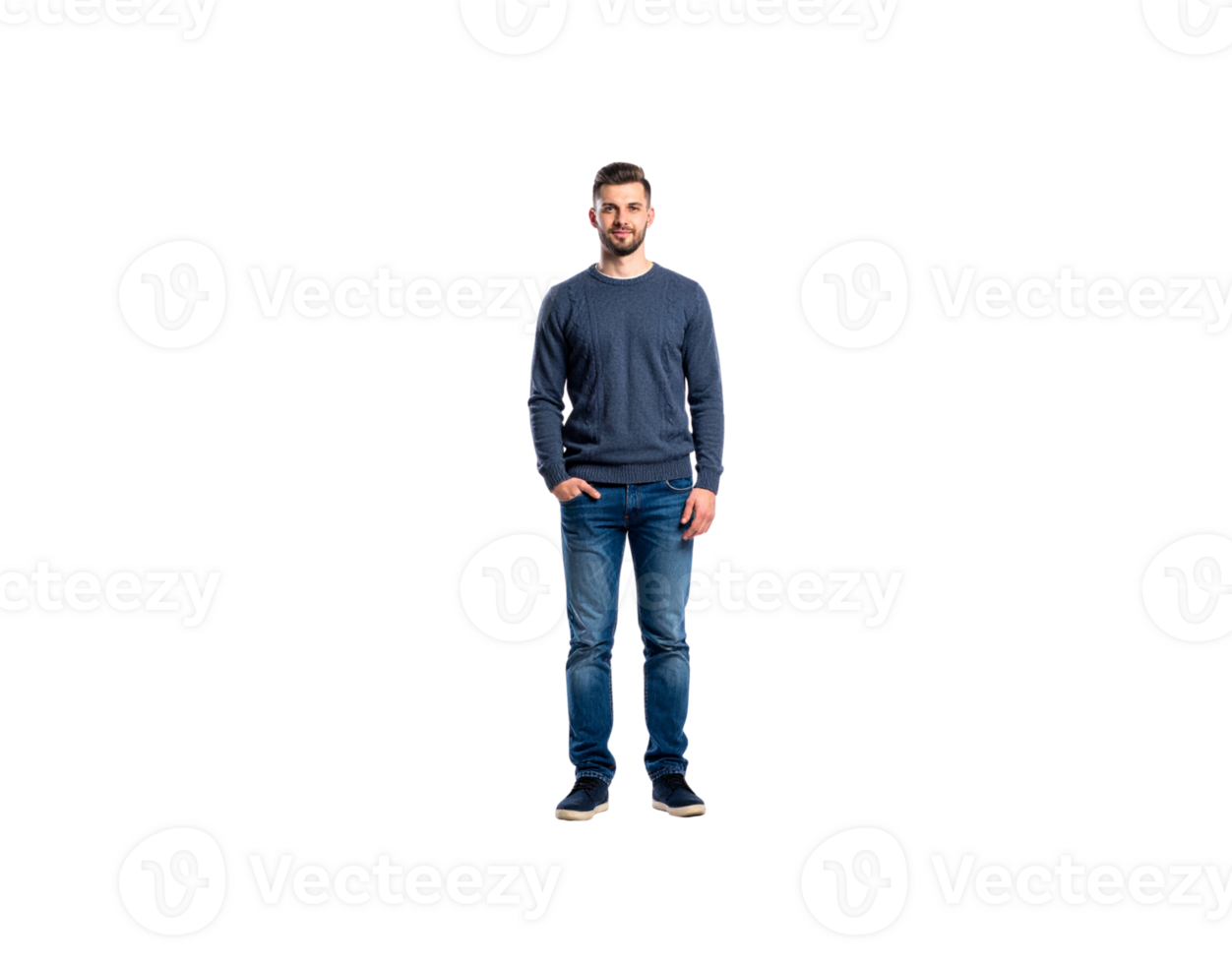 FullLength Portrait of a Man in Blue Sweater and Jeans. png