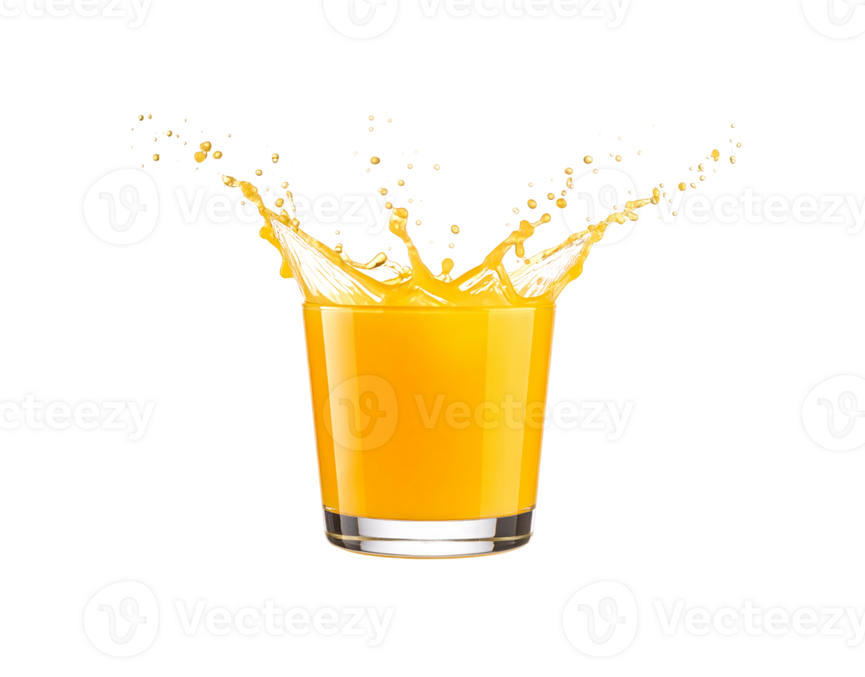 Refreshing Orange Juice Splash in a Clear Glass on Black Background. png