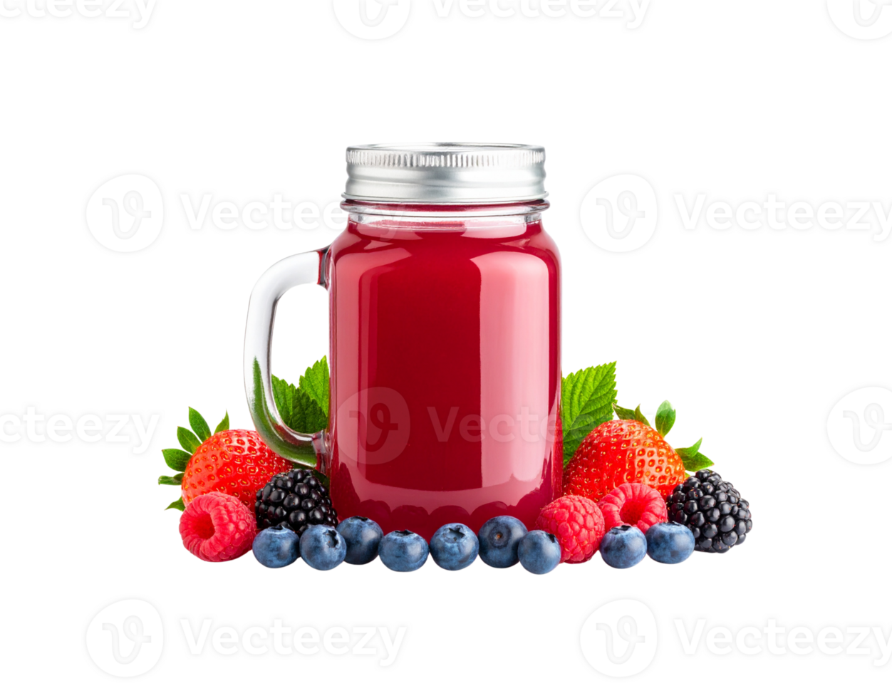Berry Smoothie in Glass Jar with Silver Lid and Handle. png
