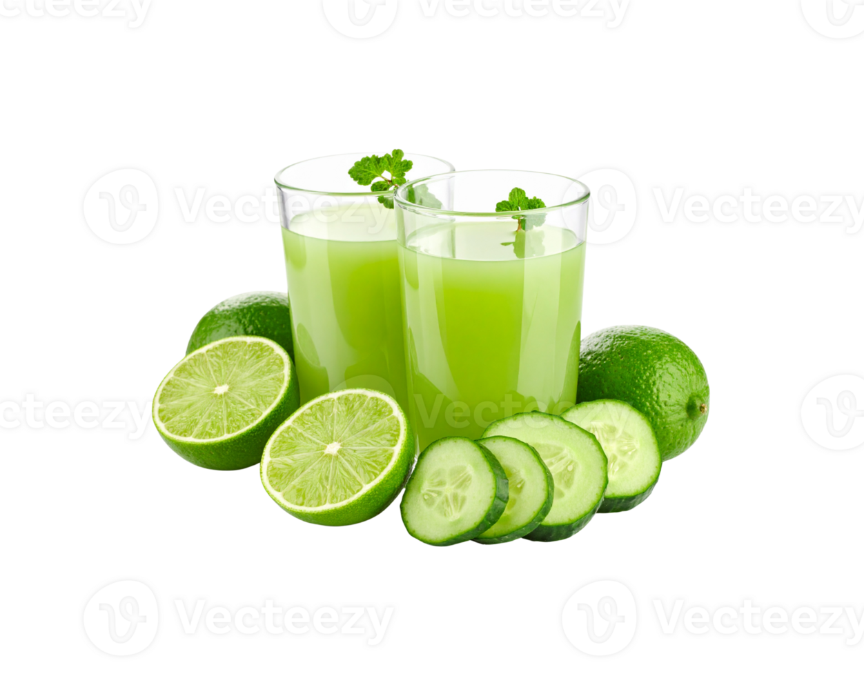 Refreshing Cucumber Lime Juice in Glasses with Mint Garnish and Sliced Cucumber. png
