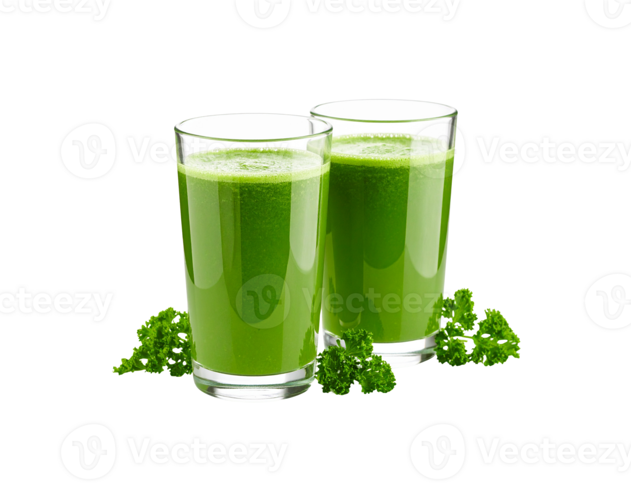 Two Glasses of Vibrant Green Smoothie with Fresh Parsley Garnish. png