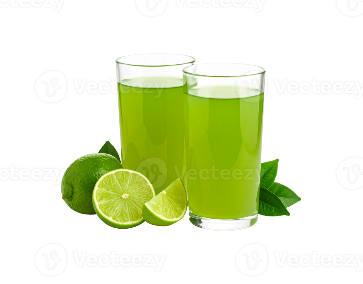 Refreshing Lime Juice in Clear Glasses with Fresh Lime Slices. png