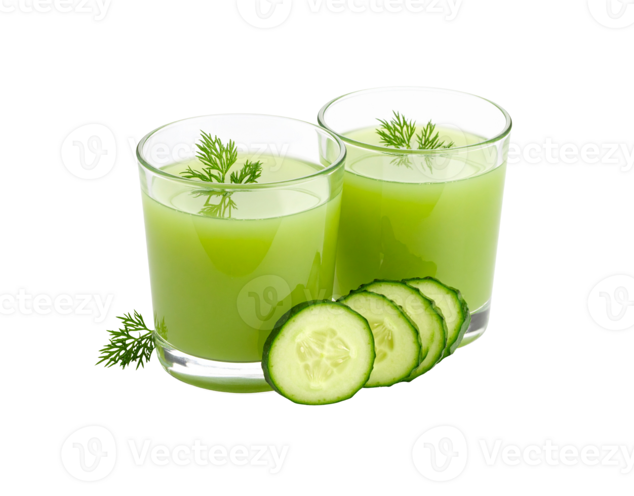 Refreshing Cucumber Juice in Glass with Dill and Sliced Cucumber. png