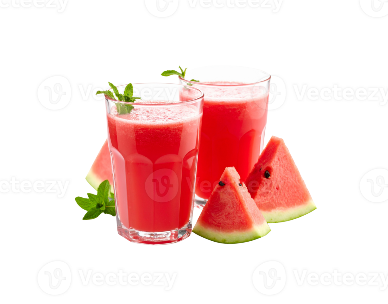 Refreshing Watermelon Juice in Glasses with Mint and Slices. png