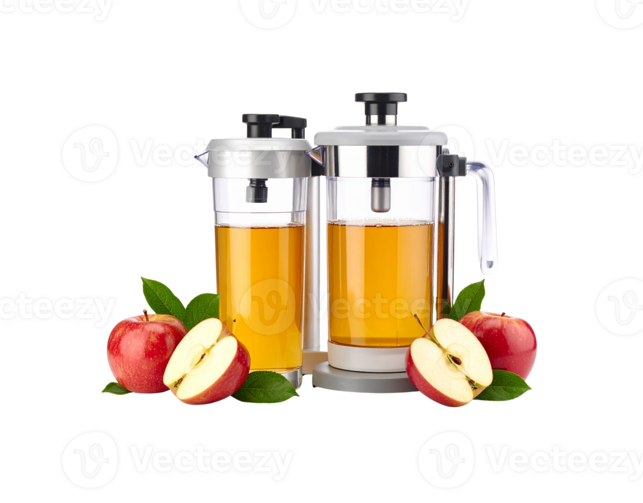 Two Apple Juice Press Machines with Fresh Red Apples. png