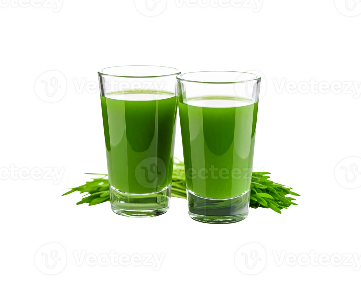 Two Glasses of Vibrant Green Wheatgrass Juice with Fresh Sprouts. png