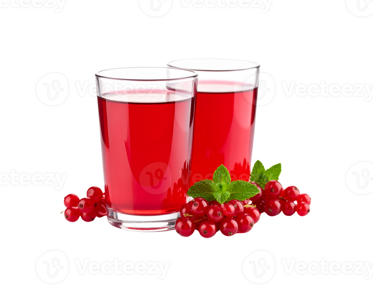 Two Glasses of Red Currant Juice with Fresh Mint and Berries. png