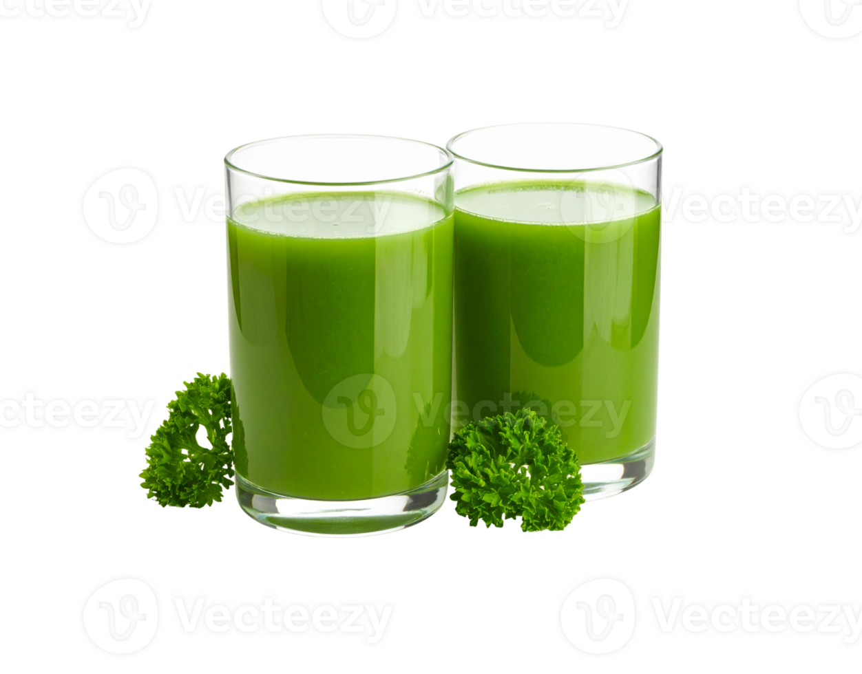 Two Glasses of Vibrant Green Juice with Fresh Parsley Garnish. png