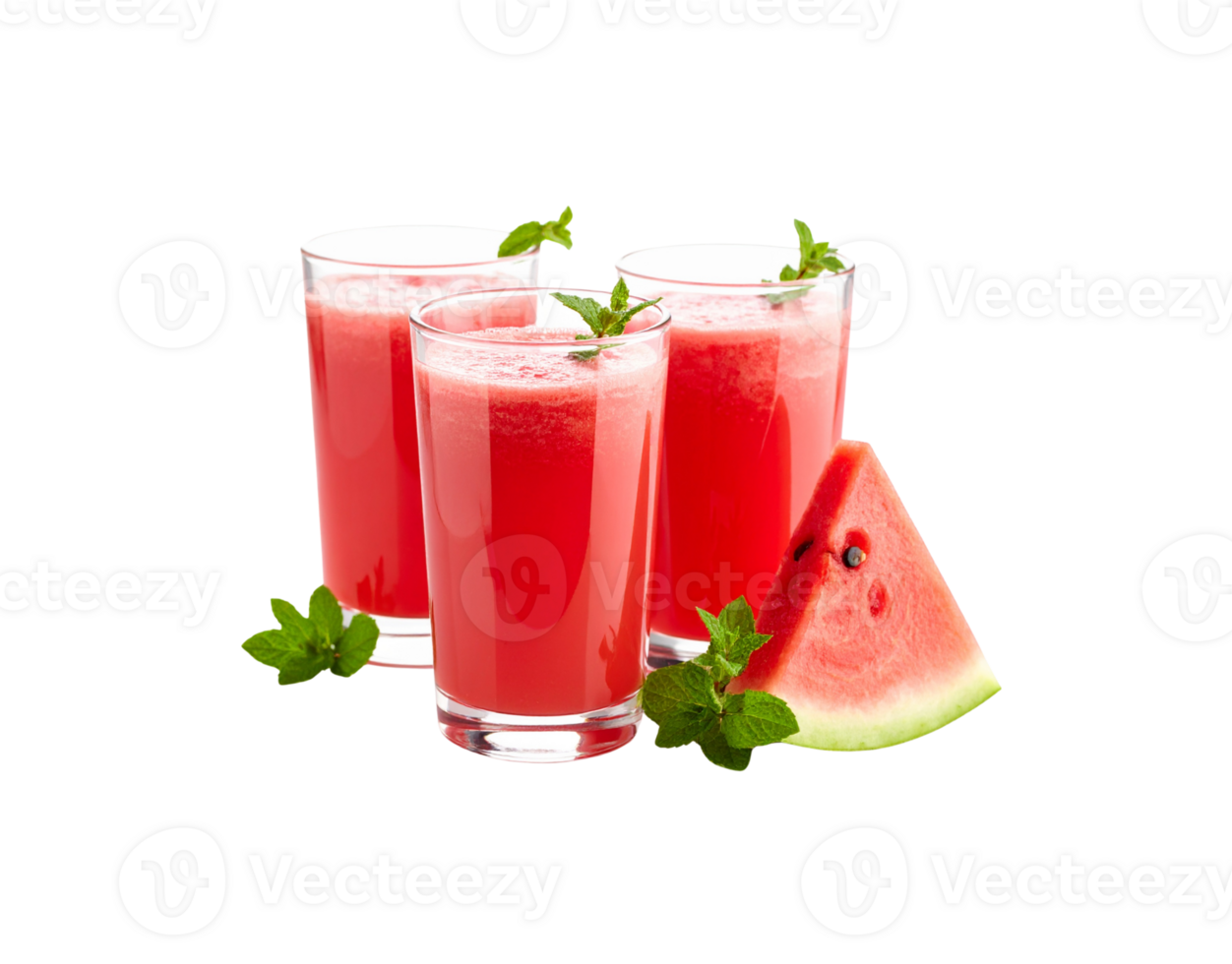Refreshing Watermelon Juice in Clear Glasses with Mint Garnish and Slice. png