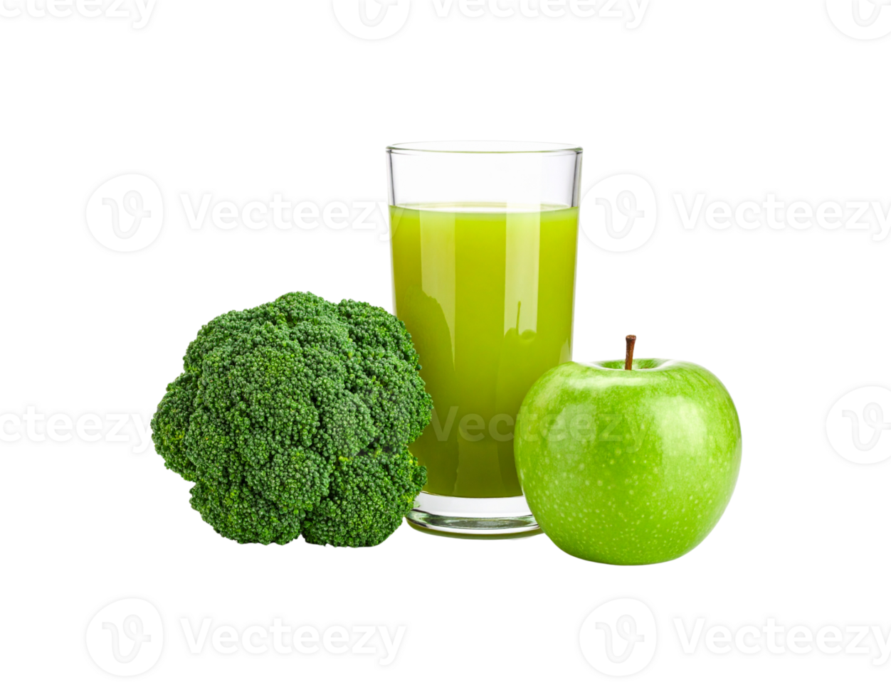 Fresh Green Juice in Glass with Broccoli and Granny Smith Apple. png