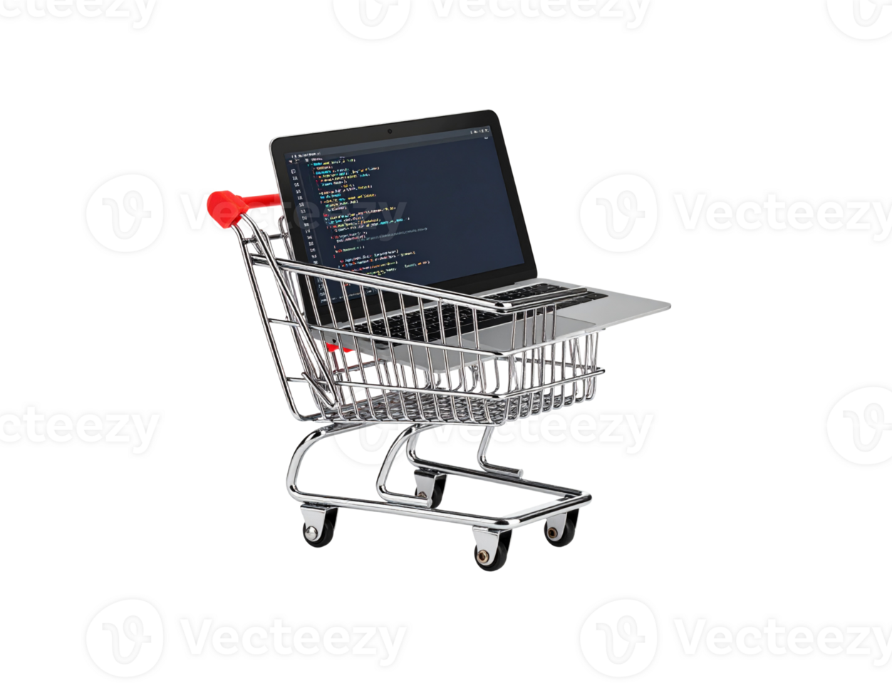 Laptop with Code on Screen in Chrome Shopping Cart. png