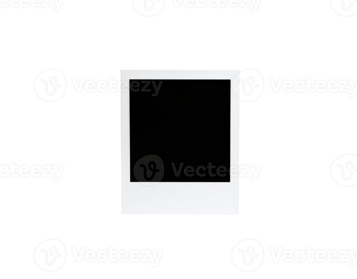 Isolated White Polaroid Frame with Black Center on Dark Background. png