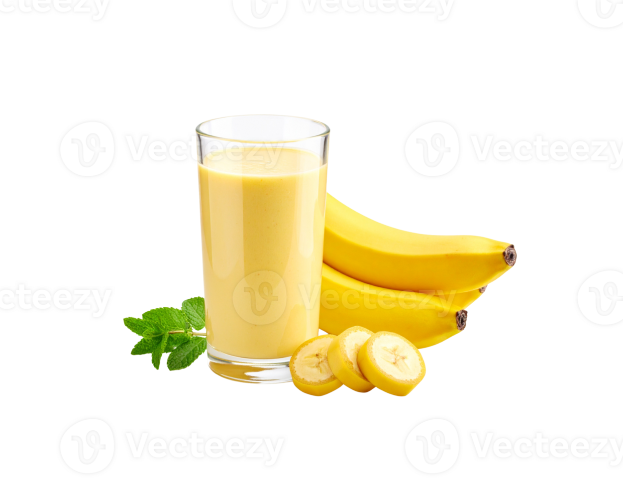 Refreshing Banana Smoothie in Glass with Fresh Bananas and Mint. png