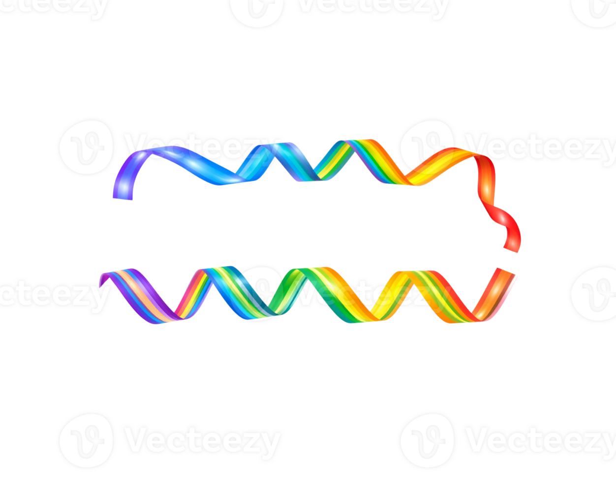 Two Colorful Rainbow Ribbons with Wavy Pattern on Black Background. png