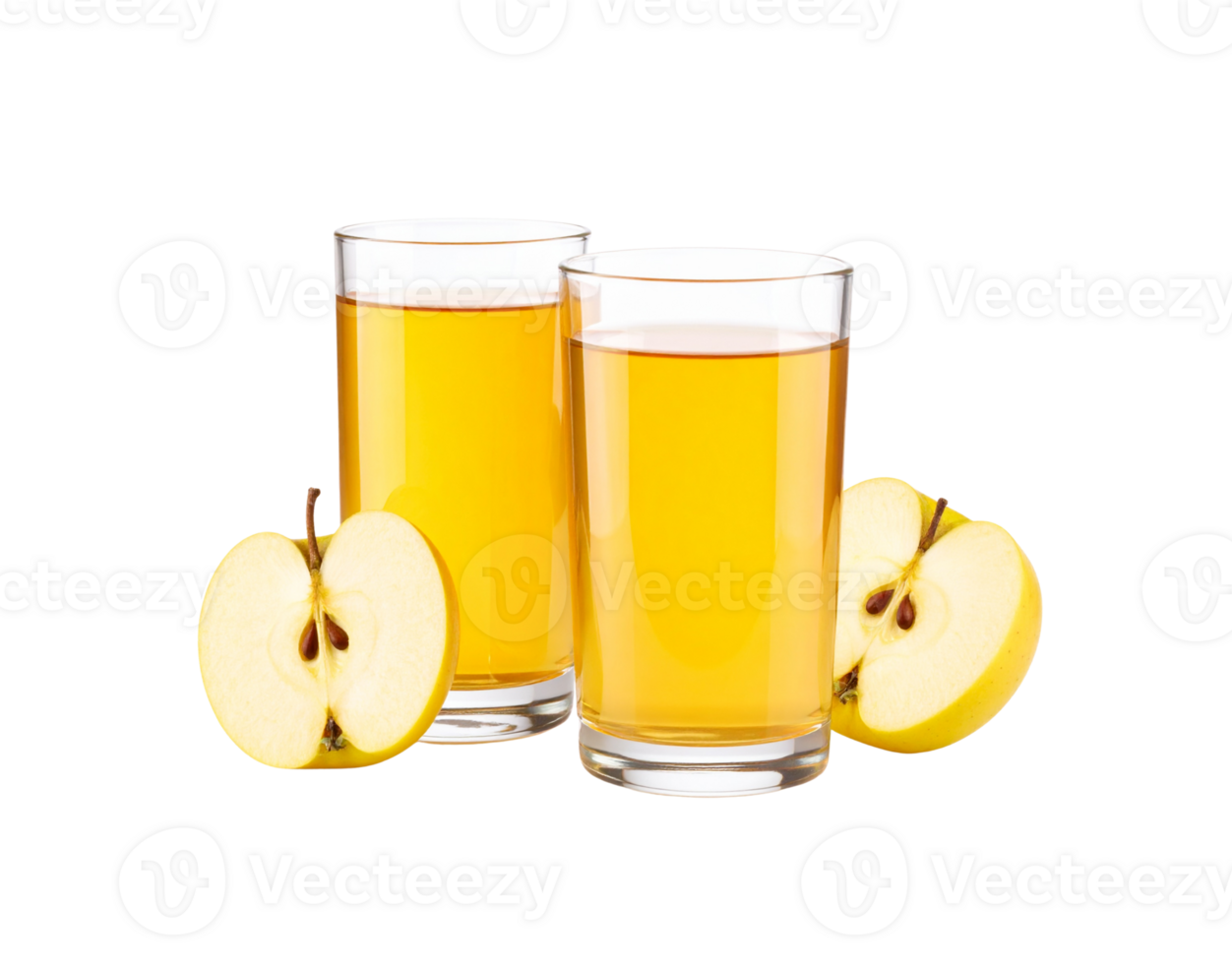 Refreshing Apple Juice in Glasses with Apple Halves. png