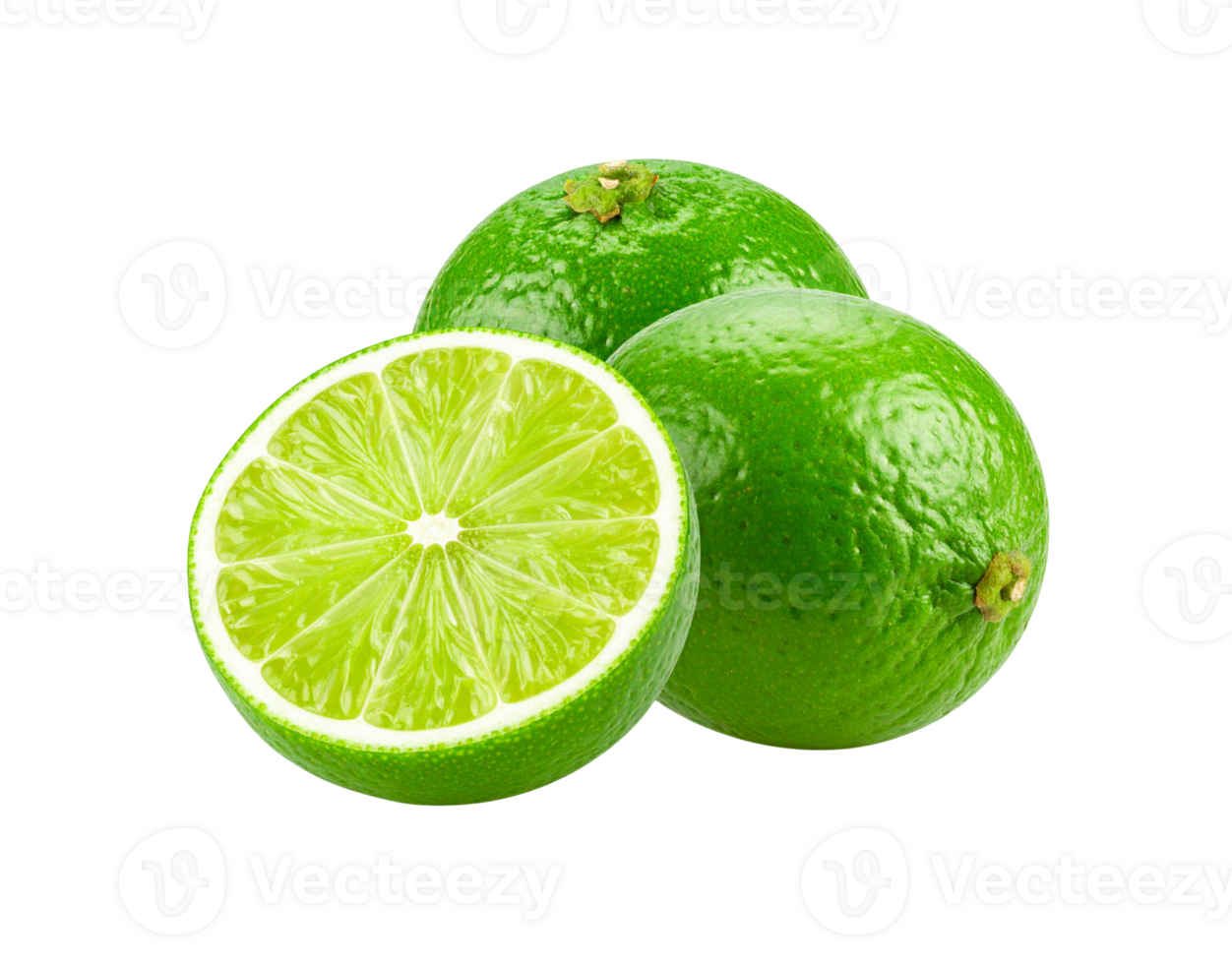 Fresh Green Limes Whole and Halved Citrus Fruit Still Life. png