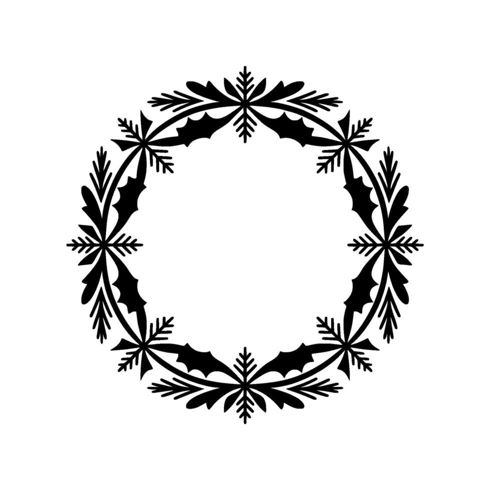Winter Wreath Stylized Holly and Snowflake Ornament vector