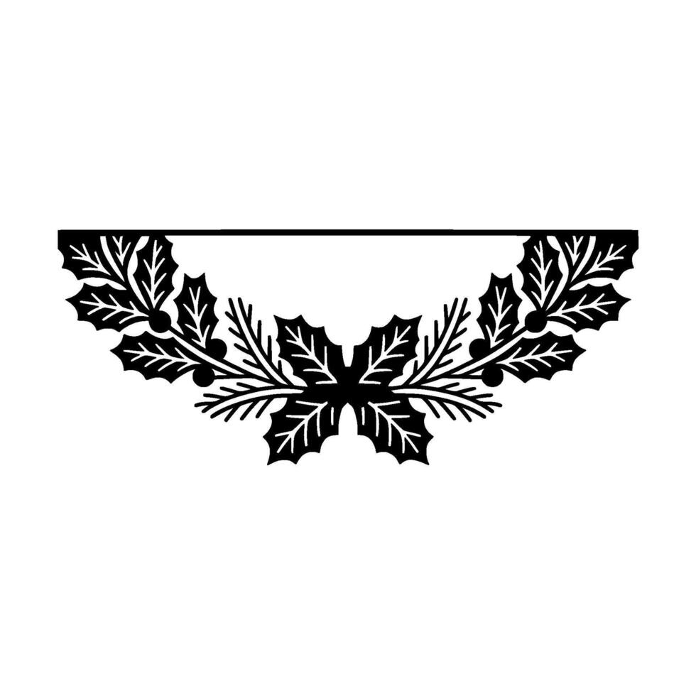 Stylized Holly Branch Border, Minimalist Festive vector