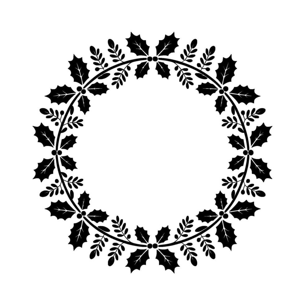 Elegant Holly Wreath, Minimalist Winter - Circular vector