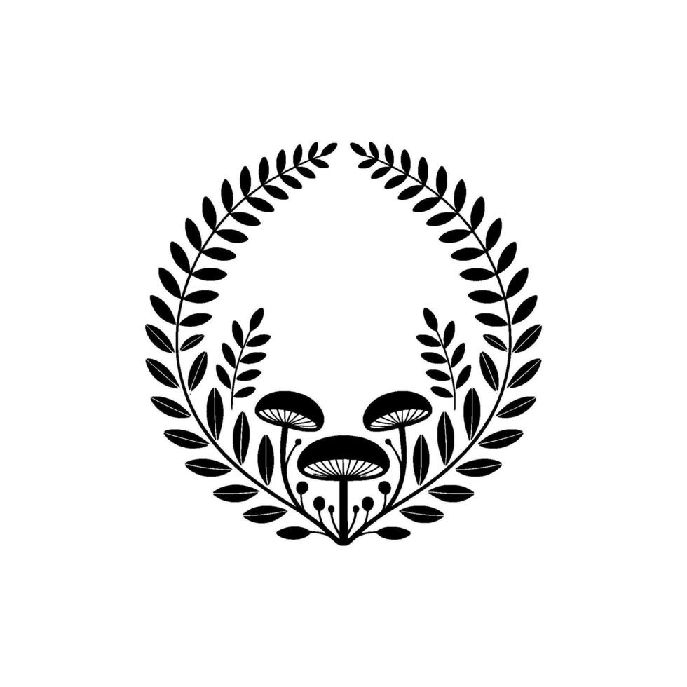Botanical Emblem Forest Circle, Mushroom Detail, Minimalist vector