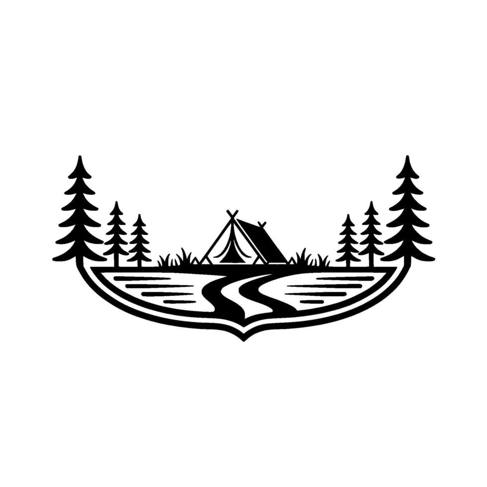 Rustic Camping Silhouette, Lakeside Tranquility vector
