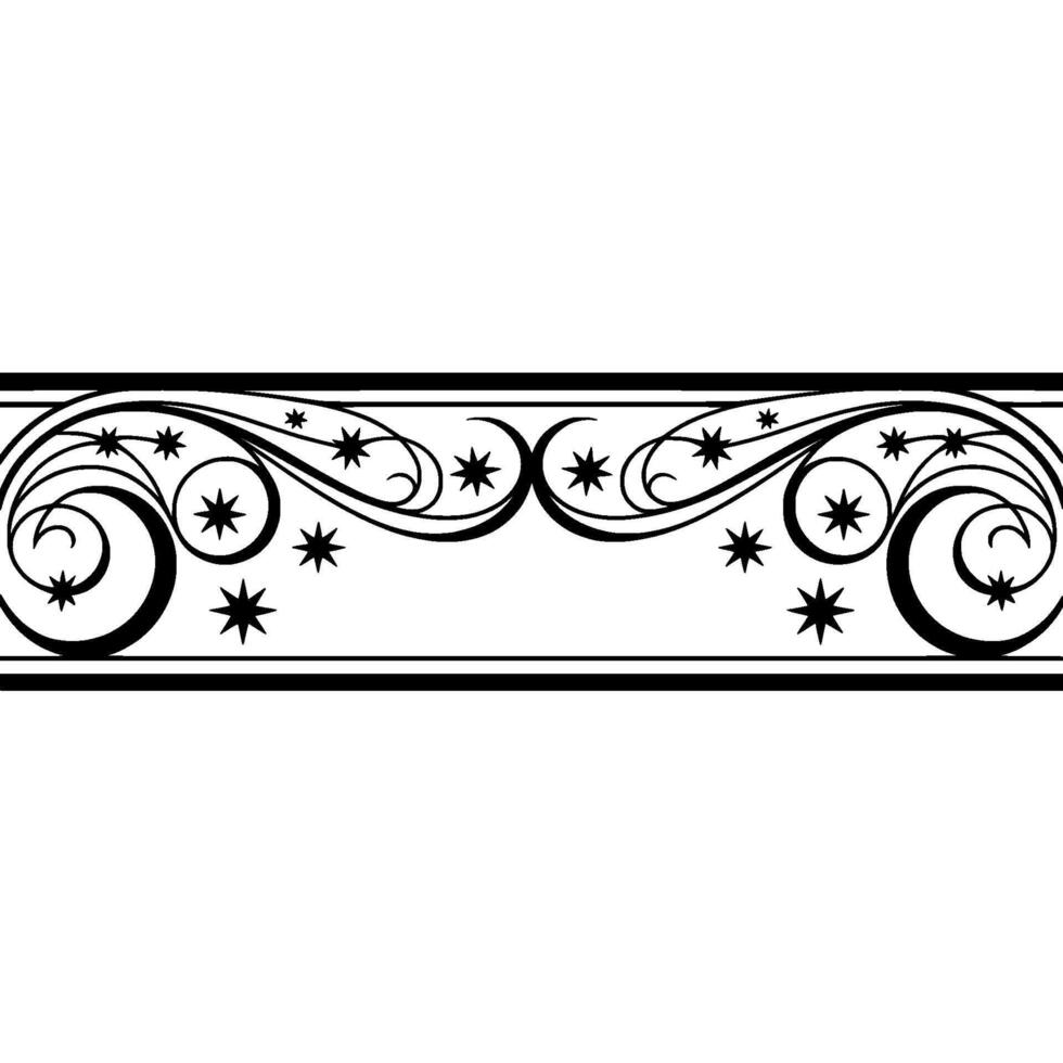 Elegant Black White Swirl Border with Star Accents vector