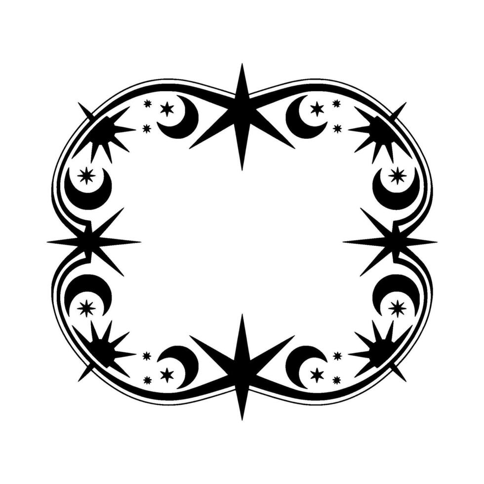 Celestial Tribal Frame Black White, Mystical Border vector
