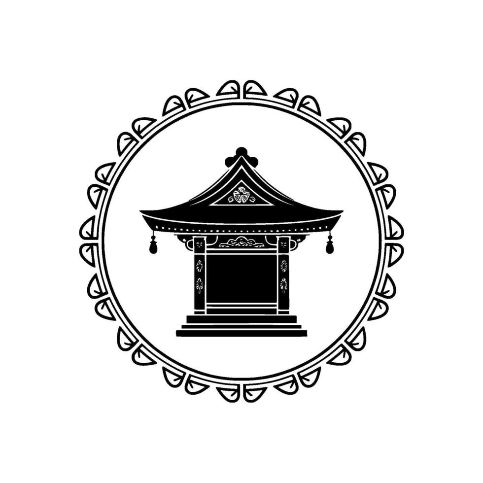 Japanese Pagoda Silhouette, Circular Emblem vector