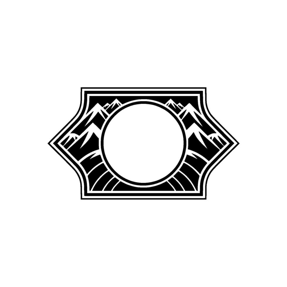 Geometric Mountain Emblem, Art Deco Style, Circular vector
