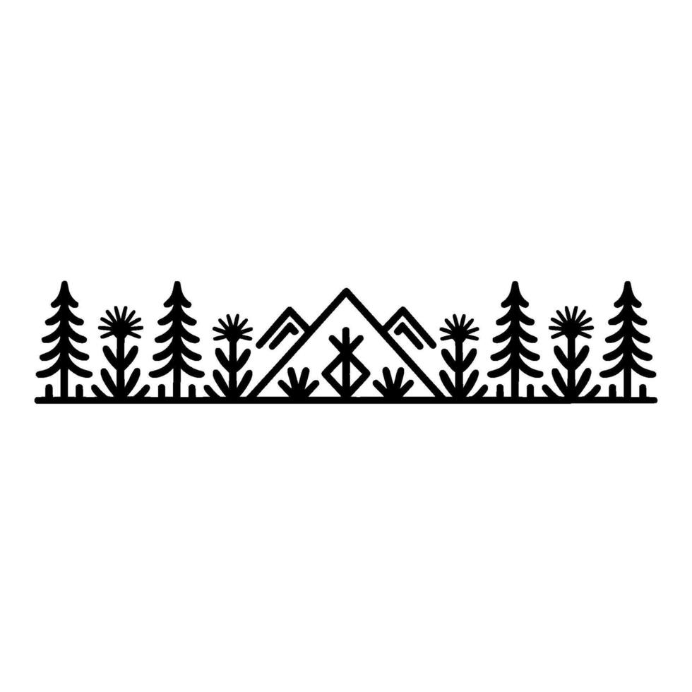 Minimalist Mountainscape Forest, Tent, and Scenic Horizon vector