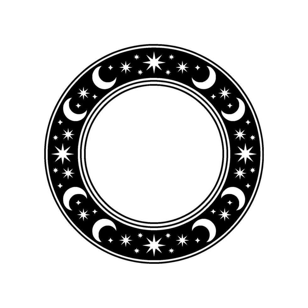 Celestial Circle, Lunar Motif, Starry Night, Vintage vector