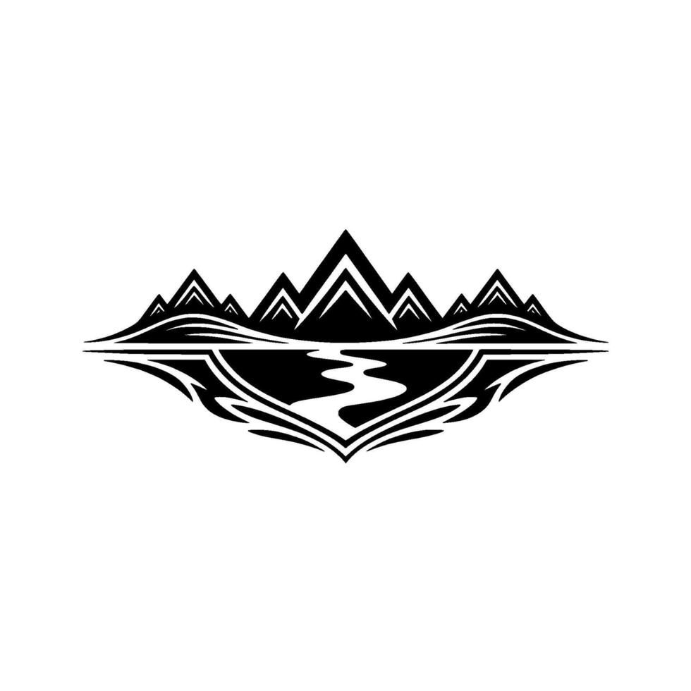 Stylized Mountain Reflection Emblem - Tranquil Wilderness Symbol vector