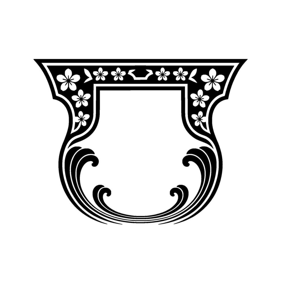 Elegant Shield Emblem, Japanese Floral vector