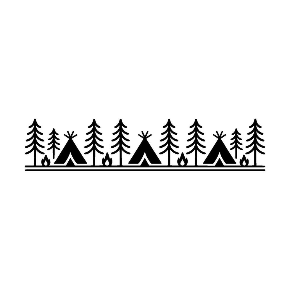 Minimalist Forest Camping Scene - Tranquil Outdoor Adventure vector