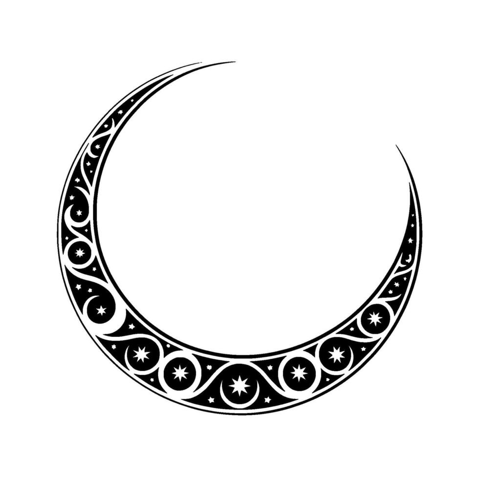 Celestial Crescent Tribal Moon with Starry Accents vector